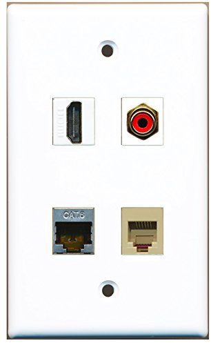 RiteAV - 1 Port HDMI 1 Port RCA Red 1 Port Phone RJ11 RJ12 Beige 1 Port Shielded Cat6 Ethernet Wall Plate