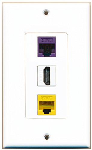 RiteAV - 1 Port HDMI 1 Cat5e Ethernet Yellow 1 Cat5e Ethernet Purple Wall Plate Decorative