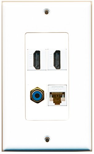 RiteAV - 2 Port HDMI 1 Port RCA Blue 1 Port Cat6 Ethernet White Wall Plate Decorative
