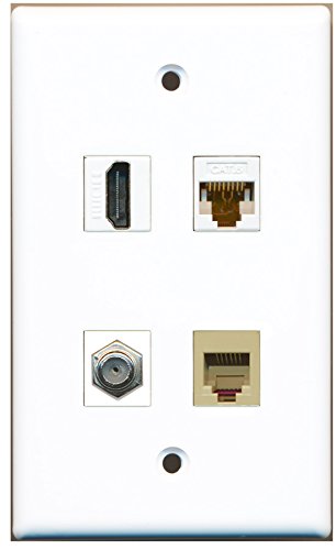 RiteAV - 1 Port HDMI 1 Port Coax Cable TV- F-Type 1 Port Phone RJ11 RJ12 Beige 1 Port Cat6 Ethernet White Wall Plate