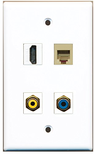 RiteAV - 1 Port HDMI 1 Port RCA Yellow 1 Port RCA Blue 1 Port Phone RJ11 RJ12 Beige Wall Plate