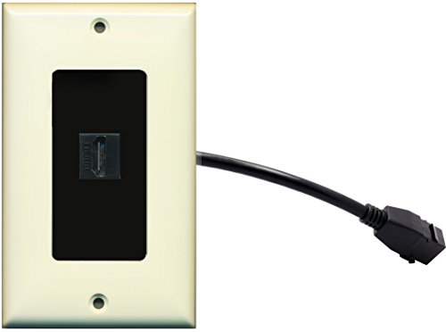 RiteAV (1 Gang Decorative) HDMI Wall Plate w/ Pigtail Extension Cable Lt. Almond (Black Insert)