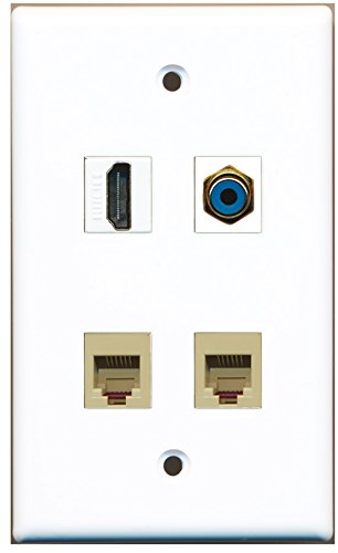 RiteAV - 1 Port HDMI 1 Port RCA Blue 2 Port Phone RJ11 RJ12 Beige Wall Plate