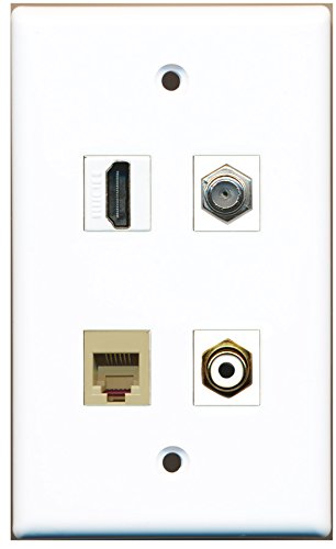 RiteAV - 1 Port HDMI 1 Port RCA White 1 Port Coax Cable TV- F-Type 1 Port Phone RJ11 RJ12 Beige Wall Plate