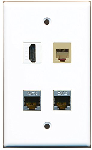 RiteAV - 1 Port HDMI 1 Port Phone RJ11 RJ12 Beige 2 Port Shielded Cat6 Ethernet Wall Plate