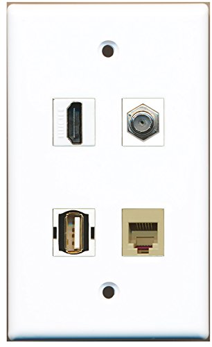 RiteAV - 1 Port HDMI 1 Port Coax Cable TV- F-Type 1 Port USB A-A 1 Port Phone RJ11 RJ12 Beige Wall Plate