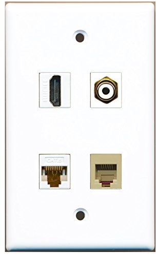 RiteAV - 1 Port HDMI 1 Port RCA White 1 Port Phone RJ11 RJ12 Beige 1 Port Cat6 Ethernet White Wall Plate