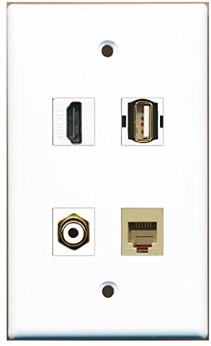 RiteAV - 1 Port HDMI 1 Port RCA White 1 Port USB A-A 1 Port Phone RJ11 RJ12 Beige Wall Plate