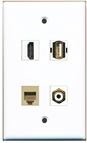 RiteAV - 1 Port HDMI 1 Port RCA White 1 Port USB A-A 1 Port Phone RJ11 RJ12 Beige Wall Plate