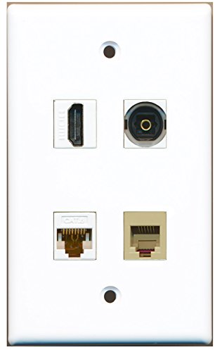 RiteAV - 1 Port HDMI 1 Port Phone RJ11 RJ12 Beige 1 Port Toslink 1 Port Cat6 Ethernet White Wall Plate