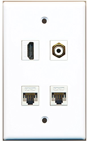 RiteAV - 1 Port HDMI 1 Port RCA White 2 Port Cat5e Ethernet White Wall Plate