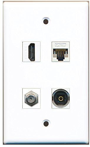 RiteAV - 1 Port HDMI 1 Port Coax Cable TV- F-Type 1 Port Toslink 1 Port Cat5e Ethernet White Wall Plate