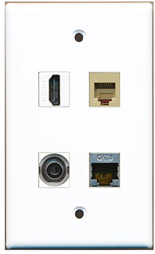 RiteAV - 1 Port HDMI 1 Port Phone RJ11 RJ12 Beige 1 Port Shielded Cat6 Ethernet 1 Port 3.5mm Wall Plate