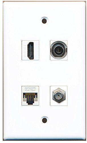 RiteAV - 1 Port HDMI 1 Port Coax Cable TV- F-Type 1 Port 3.5mm 1 Port Cat5e Ethernet White Wall Plate