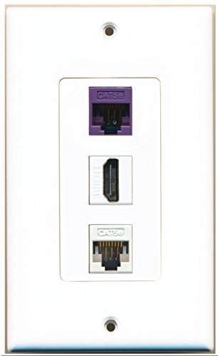 RiteAV - 1 Port HDMI 1 Cat5e Ethernet White 1 Cat5e Ethernet Purple Wall Plate Decorative