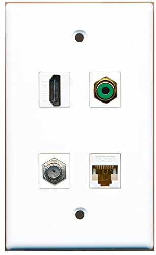 RiteAV - 1 Port HDMI 1 Port RCA Green 1 Port Coax Cable TV- F-Type 1 Port Cat6 Ethernet White Wall Plate