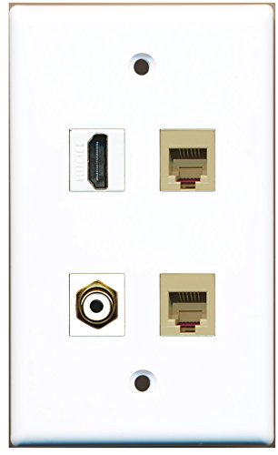 RiteAV - 1 Port HDMI 1 Port RCA White 2 Port Phone RJ11 RJ12 Beige Wall Plate