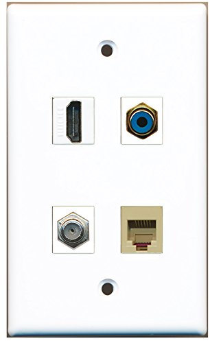 RiteAV - 1 Port HDMI 1 Port RCA Blue 1 Port Coax Cable TV- F-Type 1 Port Phone RJ11 RJ12 Beige Wall Plate