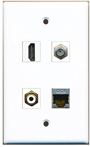 RiteAV - 1 Port HDMI 1 Port RCA White 1 Port Coax Cable TV- F-Type 1 Port Shielded Cat6 Ethernet Wall Plate