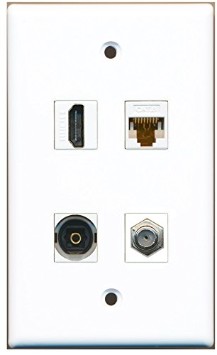 RiteAV - 1 Port HDMI 1 Port Coax Cable TV- F-Type 1 Port Toslink 1 Port Cat6 Ethernet White Wall Plate