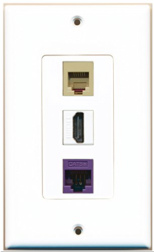 RiteAV - 1 Port HDMI 1 Phone RJ11 RJ12 Beige 1 Cat5e Ethernet Purple Wall Plate Decorative