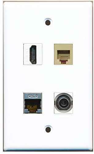 RiteAV - 1 Port HDMI 1 Port Phone RJ11 RJ12 Beige 1 Port Shielded Cat6 Ethernet 1 Port 3.5mm Wall Plate