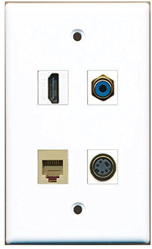 RiteAV - 1 Port HDMI 1 Port RCA Blue 1 Port Phone RJ11 RJ12 Beige 1 Port S-Video Wall Plate