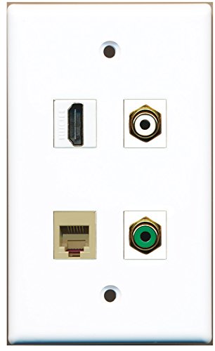 RiteAV - 1 Port HDMI 1 Port RCA White 1 Port RCA Green 1 Port Phone RJ11 RJ12 Beige Wall Plate