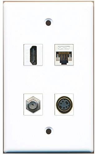 RiteAV - 1 Port HDMI 1 Port Coax Cable TV- F-Type 1 Port S-Video 1 Port Cat5e Ethernet White Wall Plate