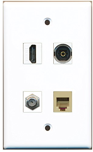 RiteAV - 1 Port HDMI 1 Port Coax Cable TV- F-Type 1 Port Phone RJ11 RJ12 Beige 1 Port Toslink Wall Plate