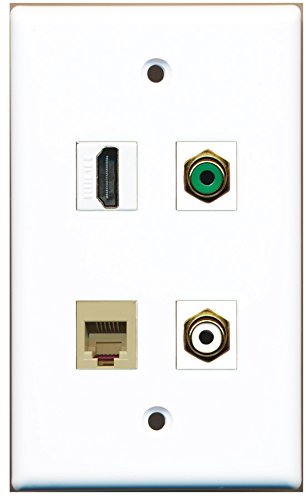 RiteAV - 1 Port HDMI 1 Port RCA White 1 Port RCA Green 1 Port Phone RJ11 RJ12 Beige Wall Plate