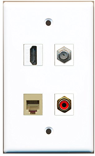 RiteAV - 1 Port HDMI 1 Port RCA Red 1 Port Coax Cable TV- F-Type 1 Port Phone RJ11 RJ12 Beige Wall Plate