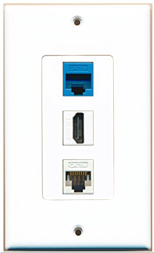 RiteAV - 1 Port HDMI 1 Cat5e Ethernet White 1 Cat5e Ethernet Blue Wall Plate Decorative