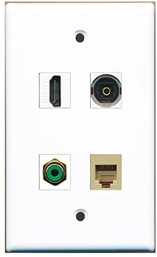 RiteAV - 1 Port HDMI 1 Port RCA Green 1 Port Phone RJ11 RJ12 Beige 1 Port Toslink Wall Plate