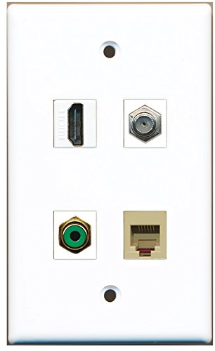 RiteAV - 1 Port HDMI 1 Port RCA Green 1 Port Coax Cable TV- F-Type 1 Port Phone RJ11 RJ12 Beige Wall Plate