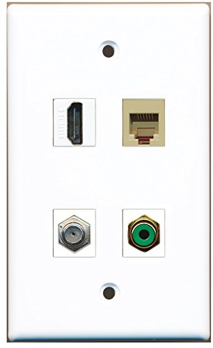 RiteAV - 1 Port HDMI 1 Port RCA Green 1 Port Coax Cable TV- F-Type 1 Port Phone RJ11 RJ12 Beige Wall Plate