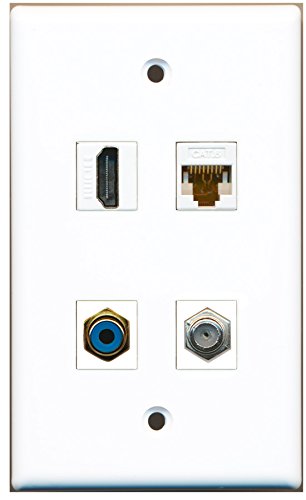 RiteAV - 1 Port HDMI 1 Port RCA Blue 1 Port Coax Cable TV- F-Type 1 Port Cat6 Ethernet White Wall Plate