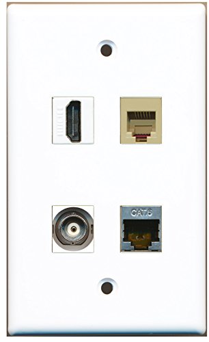 RiteAV - 1 Port HDMI 1 Port Phone RJ11 RJ12 Beige 1 Port Shielded Cat6 Ethernet 1 Port BNC Wall Plate