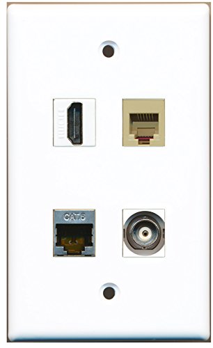 RiteAV - 1 Port HDMI 1 Port Phone RJ11 RJ12 Beige 1 Port Shielded Cat6 Ethernet 1 Port BNC Wall Plate