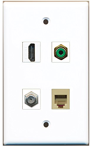 RiteAV - 1 Port HDMI 1 Port RCA Green 1 Port Coax Cable TV- F-Type 1 Port Phone RJ11 RJ12 Beige Wall Plate