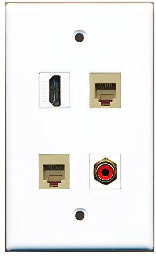 RiteAV - 1 Port HDMI 1 Port RCA Red 2 Port Phone RJ11 RJ12 Beige Wall Plate