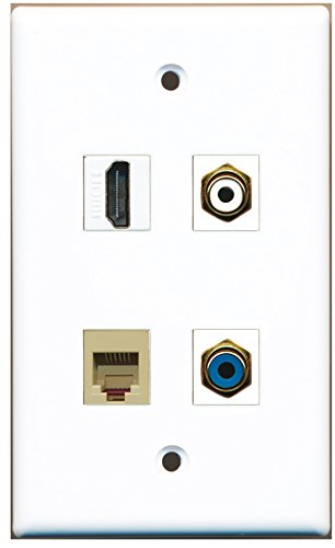 RiteAV - 1 Port HDMI 1 Port RCA White 1 Port RCA Blue 1 Port Phone RJ11 RJ12 Beige Wall Plate