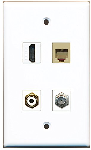 RiteAV - 1 Port HDMI 1 Port RCA White 1 Port Coax Cable TV- F-Type 1 Port Phone RJ11 RJ12 Beige Wall Plate