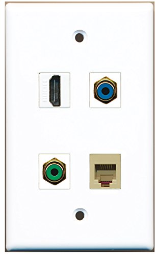 RiteAV - 1 Port HDMI 1 Port RCA Green 1 Port RCA Blue 1 Port Phone RJ11 RJ12 Beige Wall Plate