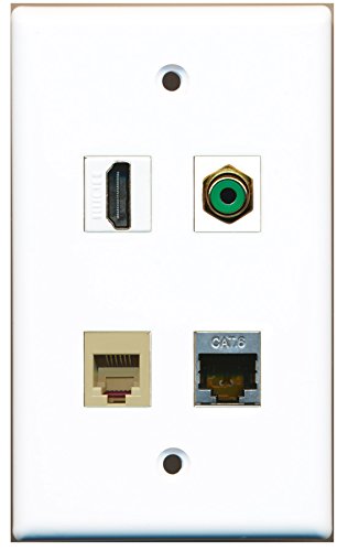 RiteAV - 1 Port HDMI 1 Port RCA Green 1 Port Phone RJ11 RJ12 Beige 1 Port Shielded Cat6 Ethernet Wall Plate