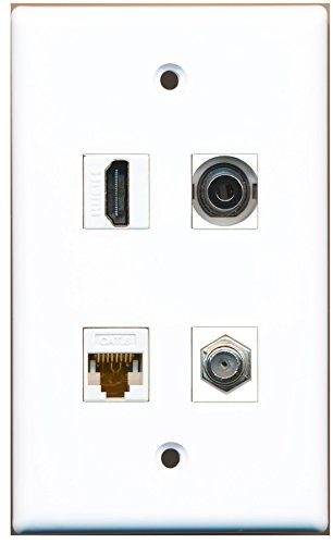 RiteAV - 1 Port HDMI 1 Port Coax Cable TV- F-Type 1 Port 3.5mm 1 Port Cat6 Ethernet White Wall Plate