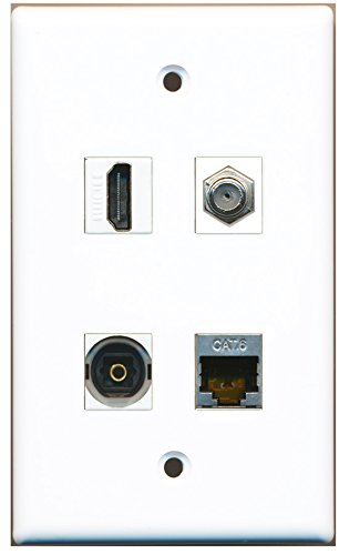 RiteAV - 1 Port HDMI 1 Port Coax Cable TV- F-Type 1 Port Shielded Cat6 Ethernet 1 Port Toslink Wall Plate