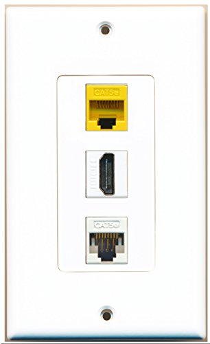 RiteAV - 1 Port HDMI 1 Cat5e Ethernet White 1 Cat5e Ethernet Yellow Wall Plate Decorative