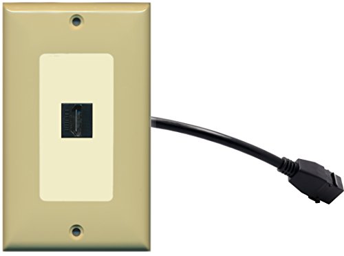 RiteAV (1 Gang Decorative) HDMI Wall Plate w/ Pigtail Extension Cable Ivory (Lt. Almond Insert)