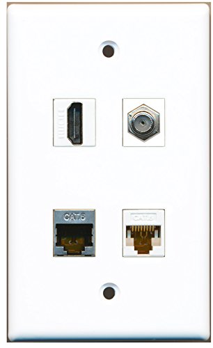 RiteAV - 1 Port HDMI 1 Port Coax Cable TV- F-Type 1 Port Shielded Cat6 Ethernet 1 Port Cat6 Ethernet White Wall Plate